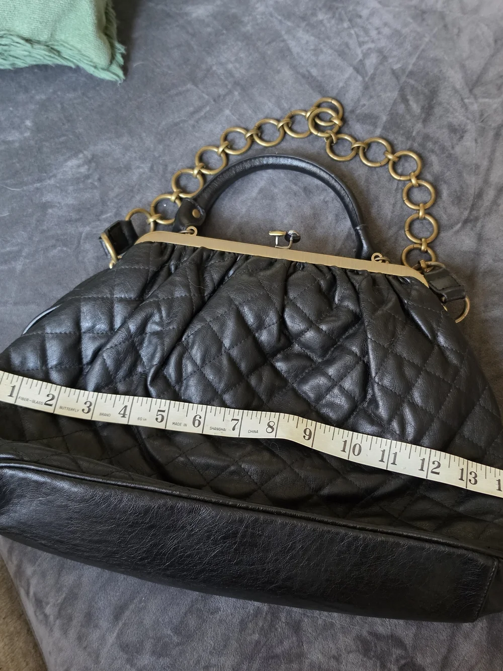 New York & Company Black Quilted Frame-Top Satchel with Chain Strap